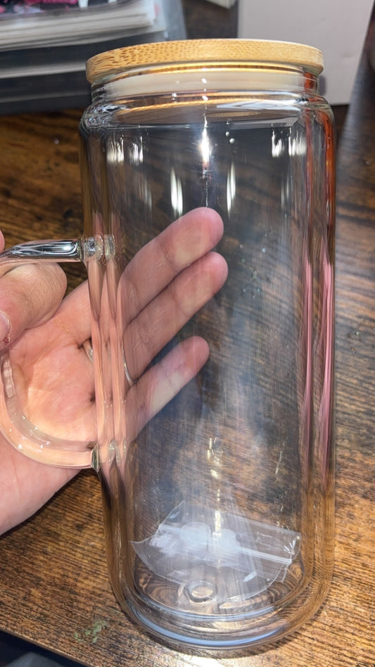 Glass 20oz Snow Globe Tumbler w/handle